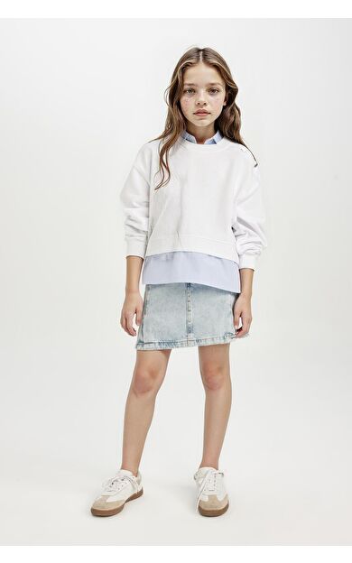 DeFacto Kız Çocuk Relax Fit Bisiklet Yaka Sweatshirt D0703A824AUWT34