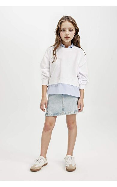 DeFacto Kız Çocuk Relax Fit Bisiklet Yaka Sweatshirt D0703A824AUWT34