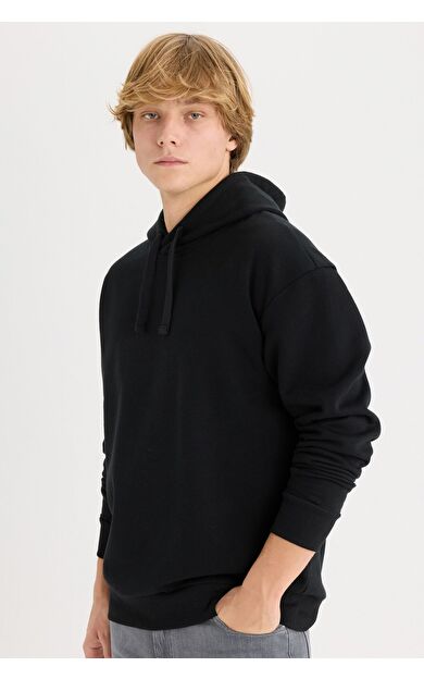 DeFacto Boxy Fit Kapüşonlu Basic Düz Sweatshirt