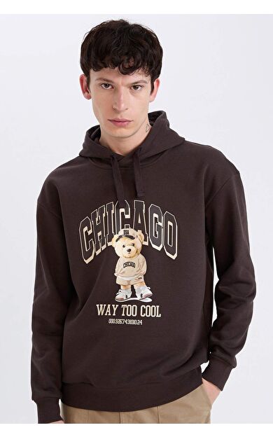 Boxy Fit Kapüşonlu Baskılı Sweatshirt