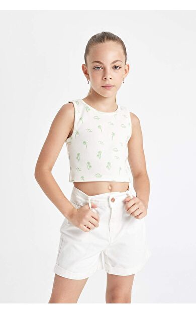 DeFactoFit Kız Çocuk Bisiklet Yaka Hawaii Baskılı Atlet