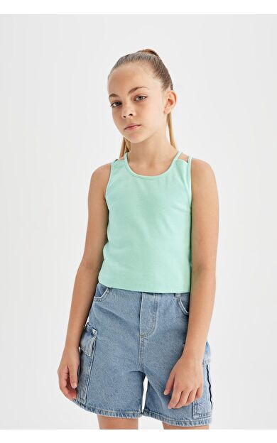 DeFacto DeFactoFit Kız Çocuk Bisiklet Yaka Basic Atlet D0877A824HSGN1229