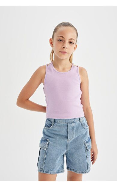 DeFacto DeFactoFit Kız Çocuk Bisiklet Yaka Basic Atlet D0877A824HSPR249