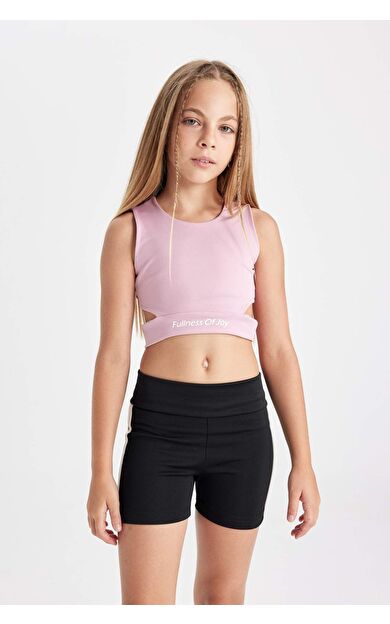 DeFactoFit Kız Çocuk Bisiklet Yaka Spor Baskılı Atlet D0878A824HSPN454