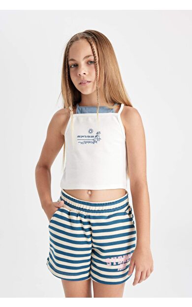 DeFactoFit Kız Çocuk Bisiklet Yaka Baskılı Atlet D0879A824HSER105