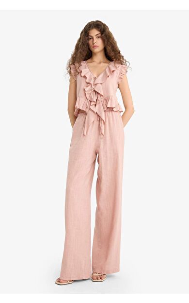 DeFacto Wide Leg Çift Cepli Normal Bel Standart Boy Pantolon D1009AX25SPBR479