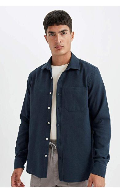 DeFacto Regular Fit Polo Yaka Pamuklu Uzun Kollu Gömlek D1058AX24AUAR224