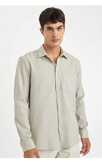 DeFacto Regular Fit Polo Yaka Pamuklu Uzun Kollu Gömlek D1058AX24AUGR322