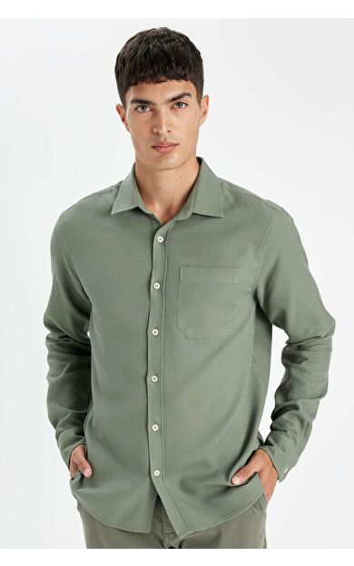 DeFacto Regular Fit Polo Yaka Pamuklu Uzun Kollu Gömlek D1058AX24AUKH493
