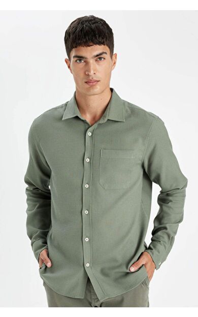 DeFacto Regular Fit Polo Yaka Pamuklu Uzun Kollu Gömlek D1058AX24AUKH493