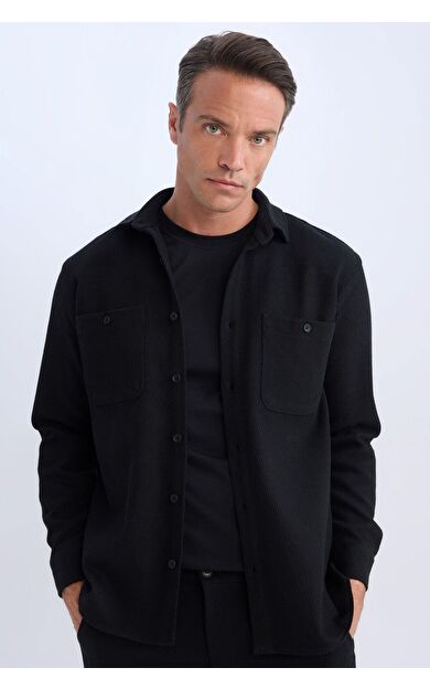 DeFacto Relax Fit Polo Yaka Flanel Uzun Kollu Gömlek D1061AX24WNBK81