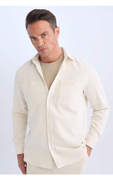 DeFacto Relax Fit Polo Yaka Flanel Uzun Kollu Gömlek D1061AX24WNER98