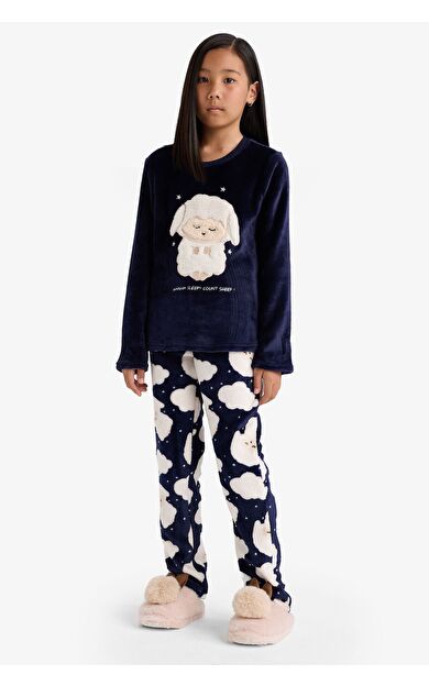 DeFacto Kız Çocuk Regular Fit Pelüş 2'li Pijama Takımı