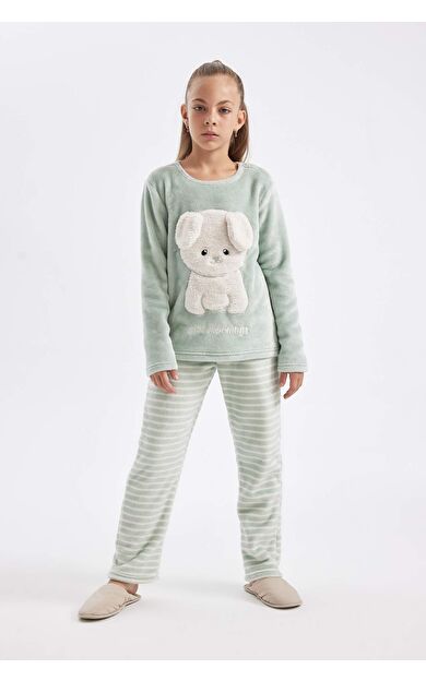 Kız Çocuk Baskılı Uzun Kollu Pijama Takımı