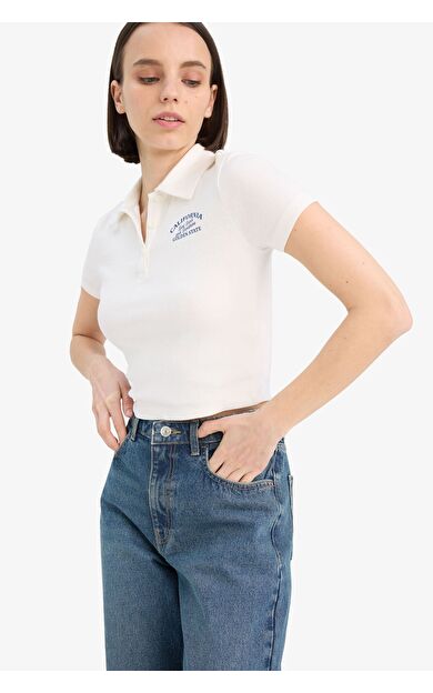 DeFacto Coool Fitted Baskılı Ribana Kısa Kollu Polo Tişört