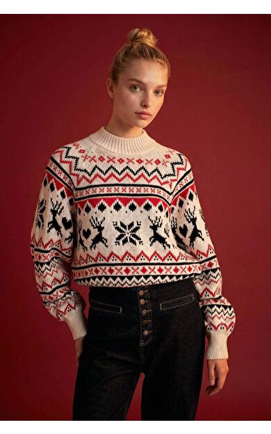 DeFacto Regular Fit Desenli Yarım Balıkçı Yaka Kazak