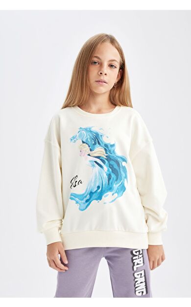 DeFacto Kız Çocuk Frozen Relax Fit Bisiklet Yaka Sweatshirt