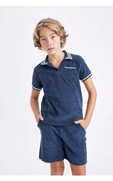 DeFacto Erkek Çocuk Apaş Yaka Havlu Kumaş Kısa Kollu Polo Tişört