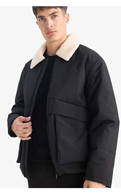 Slim Fit Dar Kesim Polo Yaka Fermuarlı Mont D1187AX25WNBK27