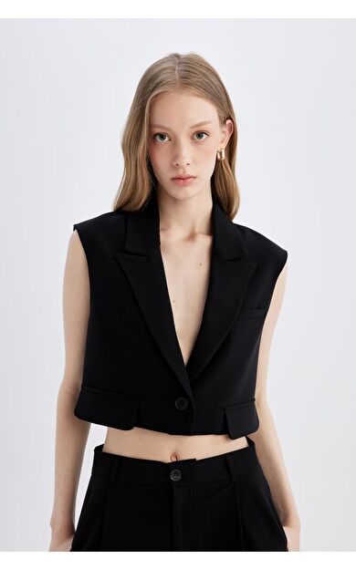 DeFacto Crop Blazer Yelek D1199AX24SMBK81