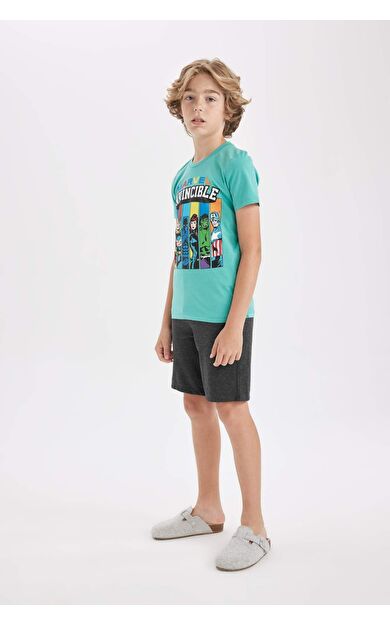 DeFactoFit Erkek Çocuk Marvel Comics Kısa Kollu Şortlu Pijama Takımı