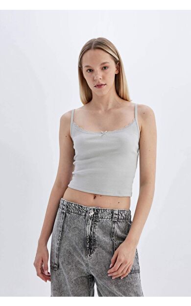 DeFacto Fitted V Yaka Fitilli Kaşkorse Atlet D1240AX24SMGR184