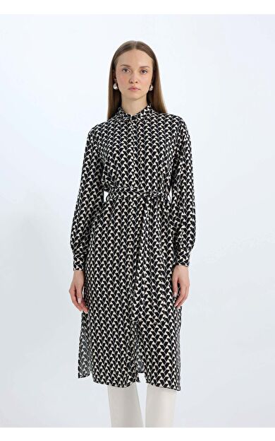 DeFacto Regular Fit Desenli Kuşaklı Uzun Kollu Gömlek Tunik