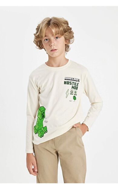 DeFactoFit Erkek Çocuk Minecraft Bisiklet Yaka Uzun Kollu Tişört