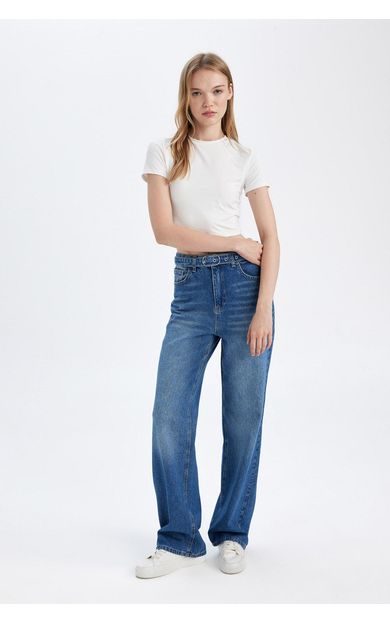 DeFacto 90's Wide Leg Yüksek Bel Geniş Paça Uzun Jean Yıkamalı Pantolon