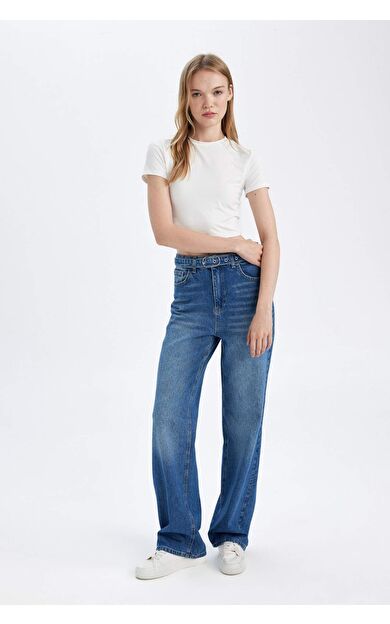 90's Wide Leg Yüksek Bel Geniş Paça Uzun Jean Yıkamalı Pantolon