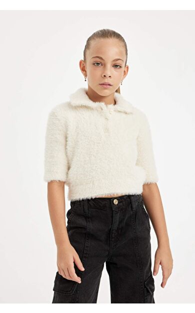 DeFacto Kız Çocuk Regular Fit Polo Yaka Kazak