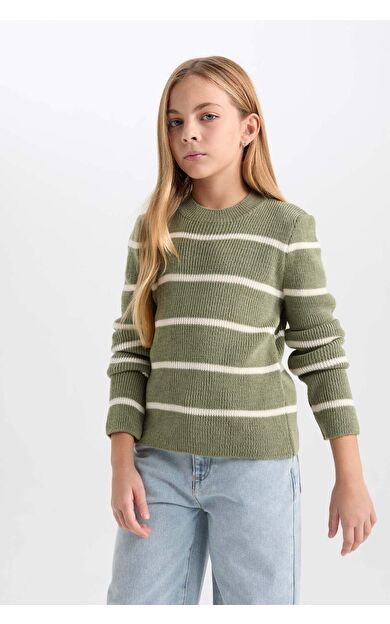 DeFacto Kız Çocuk Fitted Bisiklet Yaka Kazak