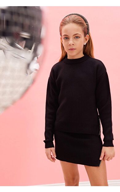 DeFacto Kız Çocuk Bisiklet Yaka Kazak D1394A824WNBK27