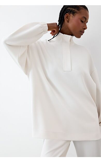 DeFacto DeFactoFit Long  Fit Dik Yaka Fermuarlı Modal Sweatshirt