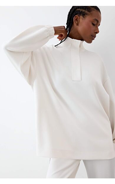 DeFacto DeFactoFit Long  Fit Dik Yaka Fermuarlı Modal Sweatshirt