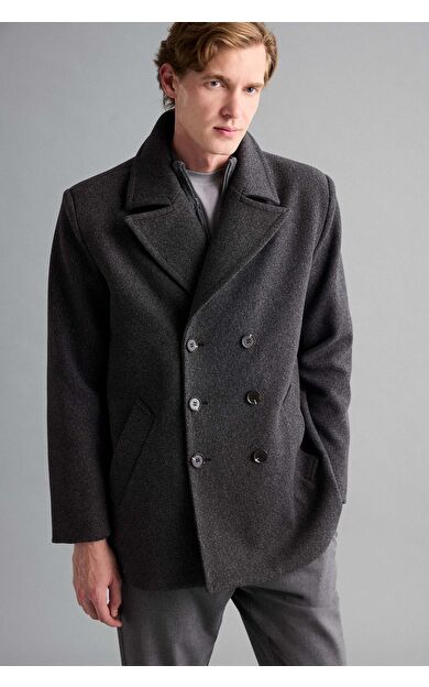 DeFacto Slim Fit Dar Kesim Düğmeli Cepli Astarlı Kaşe Kaban Parka