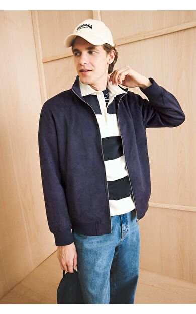DeFacto Slim Fit Dar Kesim Dik Yaka Fermuarlı Süet Mont D1524AX25AUNV64