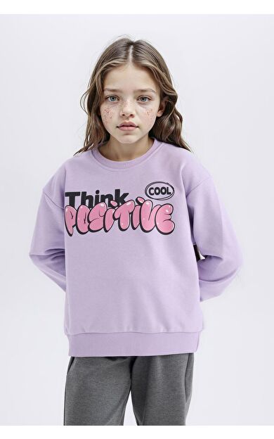 DeFacto Kız Çocuk Relax Fit Bisiklet Yaka Baskılı İçi Yumuşak Tüylü Sweatshirt D1552A824WNPR251