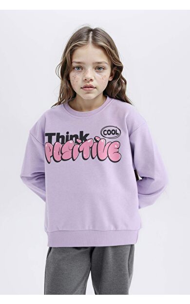 DeFacto Kız Çocuk Relax Fit Bisiklet Yaka Baskılı İçi Yumuşak Tüylü Sweatshirt D1552A824WNPR251
