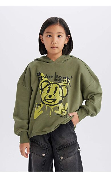 DeFacto Kız Çocuk Oversize Fit Geniş Kalıp Kapüşonlu Sweatshirt