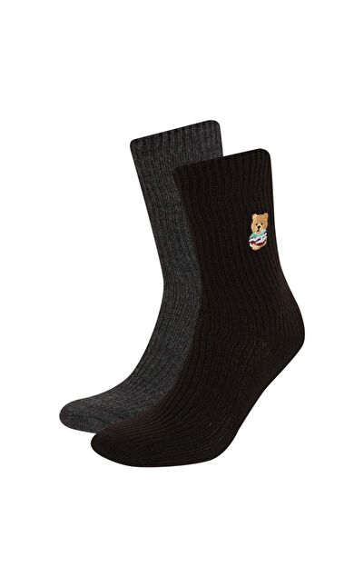 DeFacto Erkek Nakış 2'li Pamuklu Kışlık Çorap