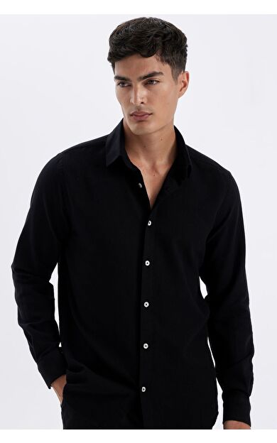 DeFacto Modern Fit Polo Yaka Pamuklu Uzun Kollu Gömlek D1629AX24AUBK81