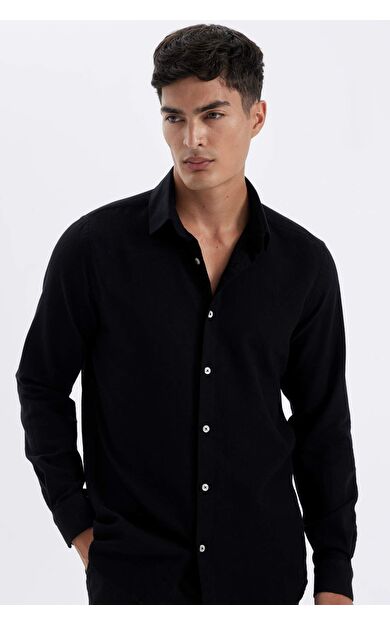 DeFacto Modern Fit Polo Yaka Pamuklu Uzun Kollu Gömlek D1629AX24AUBK81