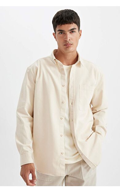 DeFacto DeFactoFit Relax Fit Polo Yaka Pamuklu Gömlek Ceket D1651AX24AUBG144