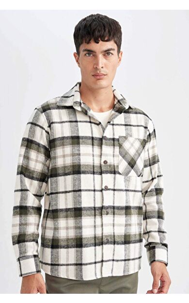 DeFacto Regular Fit Polo Yaka Kareli Uzun Kollu Gömlek D1659AX24AUKH206