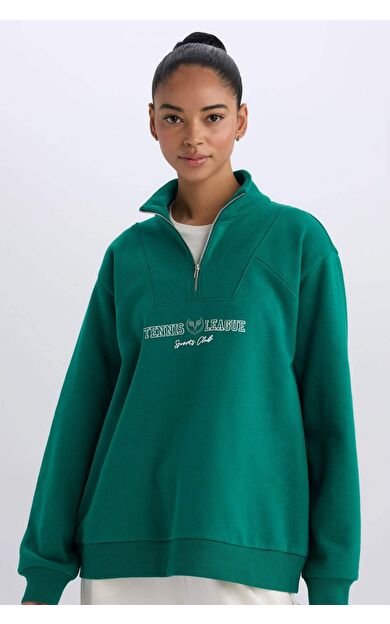 DeFacto DeFactoFit Oversize Fit Geniş Kalıp Dik Yaka Spor Baskılı Sporcu Sweatshirt