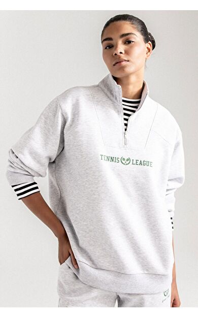 DeFacto DeFactoFit Oversize Fit Dik Yaka Spor Baskılı Sporcu Sweatshirt