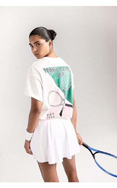 DeFacto DeFactoFit Oversize Fit Bisiklet Yaka Slogan Baskılı Sporcu Kısa Kollu Tişört