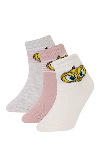 Kız Çocuk Looney Tunes 3'lü Pamuklu Patik Çorap