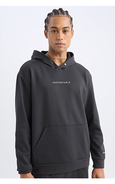 DeFacto DeFactoFit Standart Fit Kapüşonlu Arma Baskılı Baskılı Skuba Dalgıç Kumaş Sweatshirt D1892AX24AUAR231